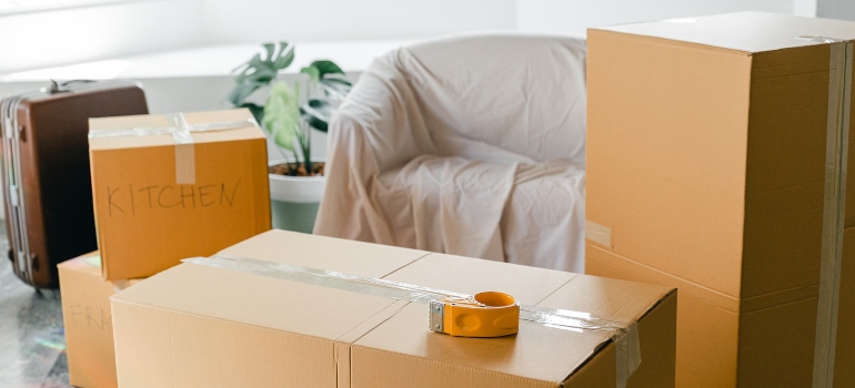 Packed boxes for moving from LA to SF