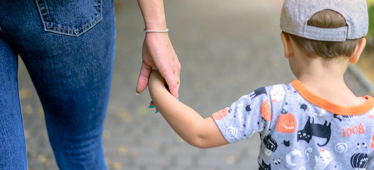 Mother and child walking