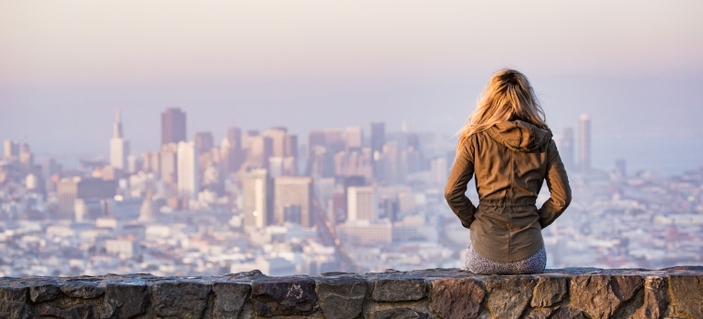 A girl looks at the city of Austin